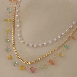 PALMONAS Stainless Steel Gold-Plated Cubic Zirconia Layered Necklace-picture-35