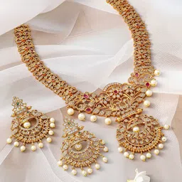 Rubans 24K Gold Plated Ruby, Emerald & Cubic Zirconia Studded Traditional Jewelry Set-picture-28