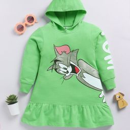 YK X Minute Mirth Girls Tom and Jerry Printed A-Line Hooded Dress-picture-5