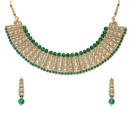 Zaveri Pearls Green And Gold-Plated Kundan Stone-Studded & Beaded Jewellery Set image 1