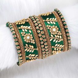 Peora Women Set of 10 Green & Gold-Toned Designer Silk Thread Matching Bangles-picture-29