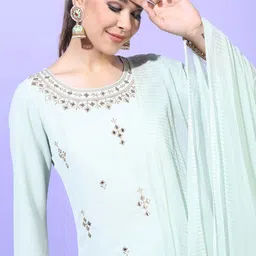 Vishudh Women Geometric Viscose Rayon Kurta with Trouser and Dupatta image 5