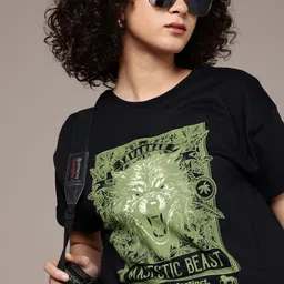 The Roadster Life Co. Printed Drop-Shoulder Sleeves Oversized Pure Cotton T-shirt-image-49