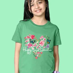 NUSYL Girls Floral Printed Short Sleeve Round Neck Oversized T-shirts-picture-12