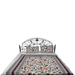 Exotic India Cream & Orange Geometric Cotton 300 TC Queen Bedsheet With 2 Pillow Covers-picture-48