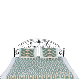Exotic India Sea Green Ethnic Motifs Cotton 300 TC Queen Bedsheet with 2 Pillow Covers-picture-31