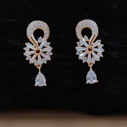JYONA Gold-Plated American Diamond & CZ Studded Floral Shaped Drop Earrings-picture-48