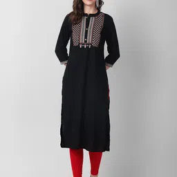 Haute and Humble Ethnic Motif Yoke Design Band Collar Thread Work Straight Kurta-picture-37