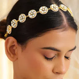 Rubans 18K Gold-Plated Kundan & Pearl Beaded Matha Patti Head Jewellery-picture-47