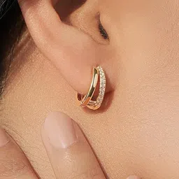 Amalfa Circular 18K Gold-Plated Stainless Steel Zircon Studded Hoop Earrings-picture-34