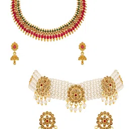 ASMITTA JEWELLERY Set Of 2 Gold Plated Stone Studded & Beaded Jewellery Set-picture-24