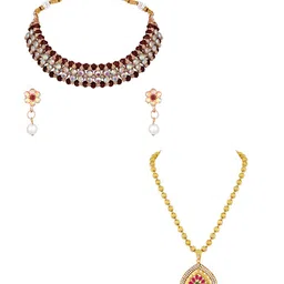 ASMITTA JEWELLERY Set Of 2 Gold-Plated Stone-Studded & Beaded Jewellery Set-picture-12