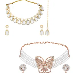 ASMITTA JEWELLERY Set Of 2 Gold-Plated Stone Studded & Beaded Choker Jewellery Set-picture-26