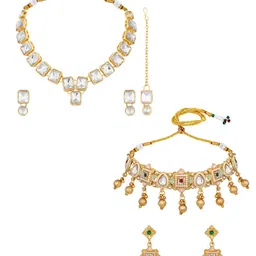 ASMITTA JEWELLERY Set Of 2 Gold-Plated Stone Studded & Beaded Jewellery Set-picture-11