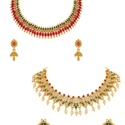 ASMITTA JEWELLERY Set Of 2 Gold Plated Stone Studded & Beaded Jewellery Set image 1