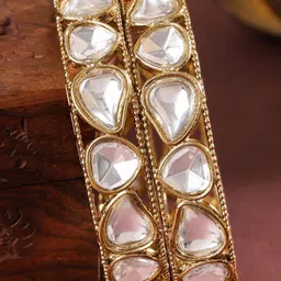 Rubans Set of 2 18K Mehandi Gold-Plated White Cubic Zirconia Studded Designer Bangles-image-33