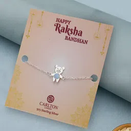 Carlton London 925 Pure Sterling Silver Enamel and Silver Plated Teddy Bear Charm Rakhi-picture-13