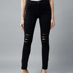 DOLCE CRUDO Women Black Slim Fit High-Rise Mildly Distressed Stretchable Jeans-image-39