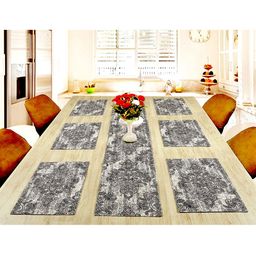 BELLA TRUE Set of 7 Black & White Traditional Digital Printed Placement and Runner-picture-15