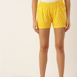 clt.s Clt s Women Yellow & Green Pure Cotton Conversational Printed Lounge Shorts-picture-18