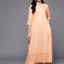 Libas Ethnic Motifs Embroidered Keyhole Neck Maxi Ethnic Dress-picture-16