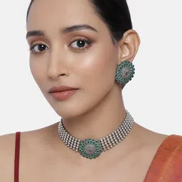 Peora Green Oxidised Silver-Plated Stone Studded Handcrafted Jewellery Set-picture-12