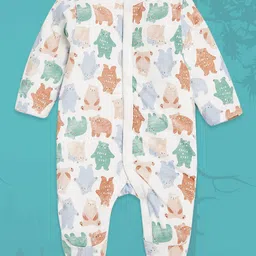 mothercare Infant Boys White Animal Print Pure Cotton Wadded Sleepsuit-picture-22