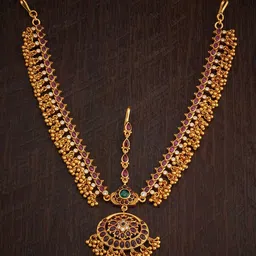 Kushal's Fashion Jewellery Embellished Bridal 92.5 Silver Gold-Plated Stone Maang Tikka-picture-47