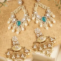 Zaveri Pearls Set Of 2 Gold-Plated Artificial Stones Studded & Beads Beaded Drop Earrings-picture-58