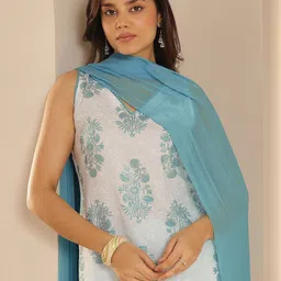 Libas Floral Printed V-Neck Straight Kurta With Trousers And Dupatta-picture-10