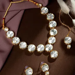 ASMITTA JEWELLERY Set Of 2 Gold-Plated Stone Studded & Beaded Choker Jewellery Set image 3