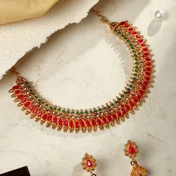 ASMITTA JEWELLERY Set Of 2 Gold-Plated Stone-Studded & Beaded Jewellery Set image 2