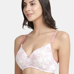 Inner Sense White & Coral Pink Printed Non-Wired Lightly Padded Sustainable T-shirt Bra image 2