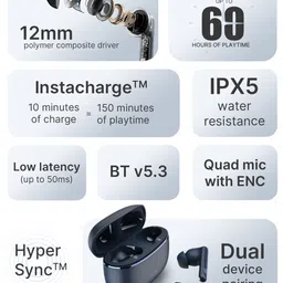 NOISE Aura Buds Truly Wireless Earbuds with 60H Playtime and Quad Mic ENC - Aura Blue image 3