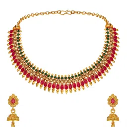 ASMITTA JEWELLERY Set Of 2 Gold-Plated Stone-Studded & Beaded Jewellery Set image 5