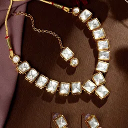 ASMITTA JEWELLERY Set Of 2 Gold-Plated Stone Studded & Beaded Jewellery Set image 2