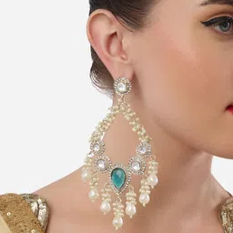 Zaveri Pearls Set Of 2 Gold-Plated Artificial Stones Studded & Beads Beaded Drop Earrings image 2