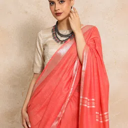 Moara Ready To Wear Cotton Linen Solid Saree with Unstiched Blouse image 4