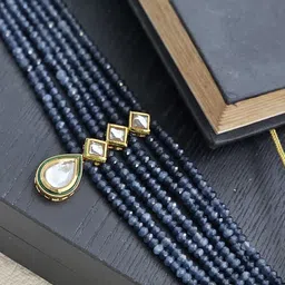 Binnis Wardrobe Gold Plated Kundan Studded Artificial Beaded Layered Choker Necklace image 3