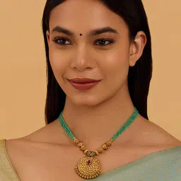 Kushal's Fashion Jewellery Gold-Plated Stone Studded & Beaded Antique Necklace-picture-54