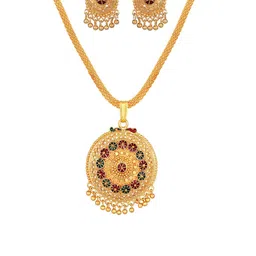 ASMITTA JEWELLERY Set Of 2 Gold-Plated Stone Studded & Beaded Choker Jewellery Set image 5