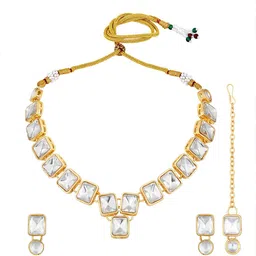 ASMITTA JEWELLERY Set Of 2 Gold-Plated Stone Studded & Beaded Jewellery Set image 4