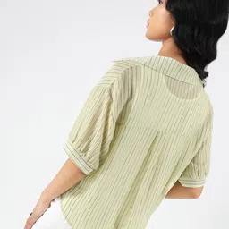 StyleCast X Sera Light Green Striped Oversized Shirt with Necklace and Inner Tank Top image 3