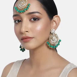 I Jewels Green Gold Plated Kundan & Pearl Studded Handcrafted Jewellery Set-picture-18