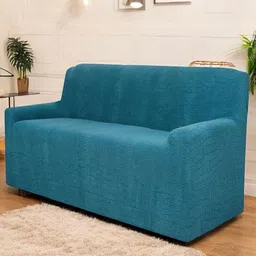 HOUSE OF QUIRK Universal Teal Green Self Design Jacquard 5 Seater Sofa Cover & Arms image 1