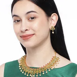 ASMITTA JEWELLERY Set Of 2 Gold-Plated Stone Studded & Beaded Jewellery Set image 2
