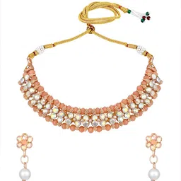 ASMITTA JEWELLERY Set Of 2 Gold-Plated Stone Studded & Beaded Choker Jewellery Set image 5