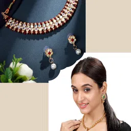 ASMITTA JEWELLERY Set Of 2 Gold-Plated Stone-Studded & Beaded Jewellery Set image 5