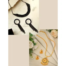 ASMITTA JEWELLERY Set Of 2 Gold-Plated Stone-Studded & Beaded Jewellery Set image 2