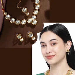 ASMITTA JEWELLERY Set Of 2 Gold-Plated Stone Studded & Beaded Jewellery Set image 5